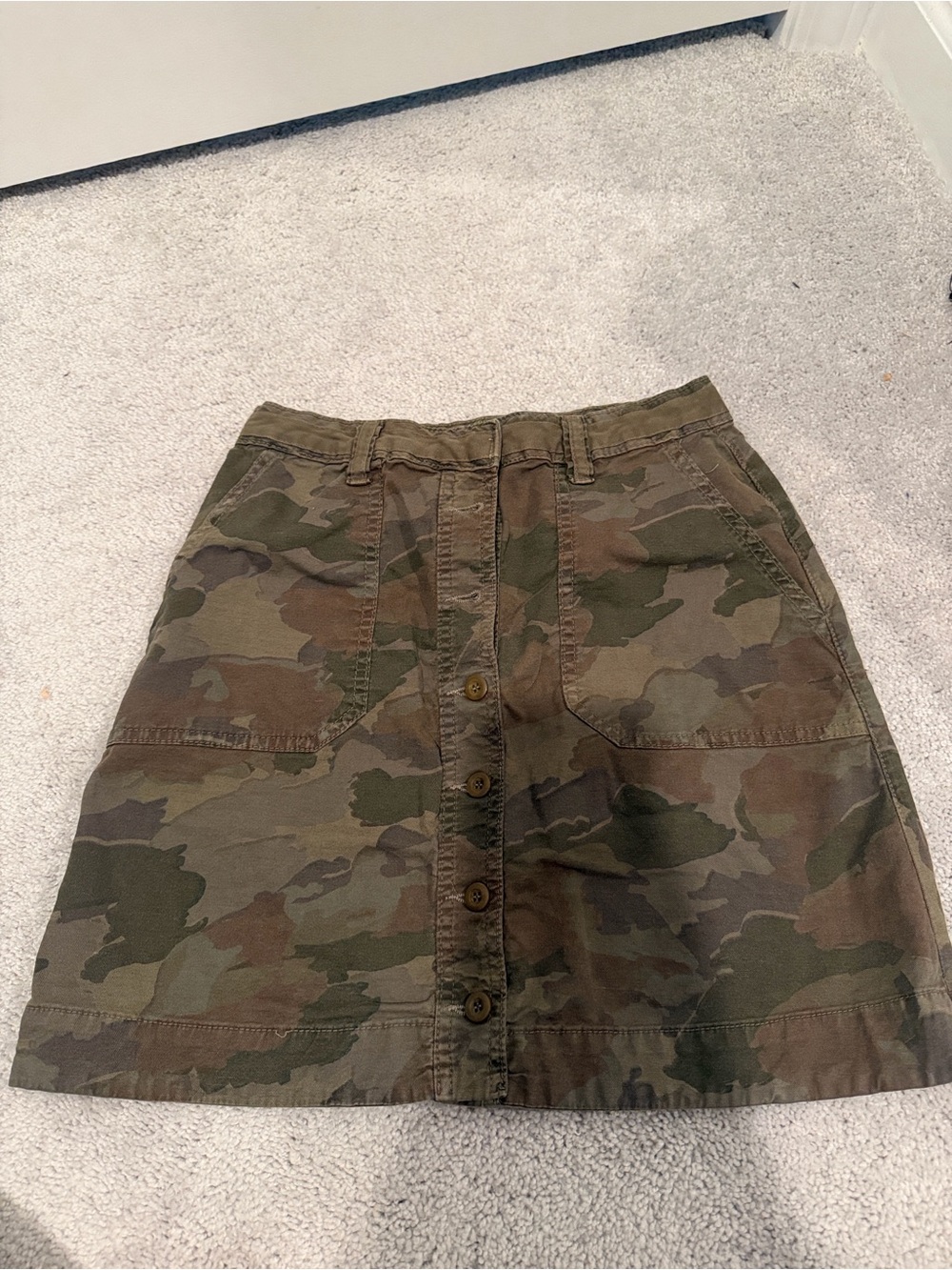 Anthropologie Camo Button-Front Mini Skirt - Olive/Brown